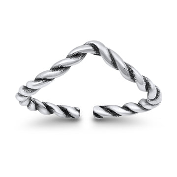 Adjustable V-Shape Twisted Toe Ring  Band Round 925 Sterling Silver (4mm)